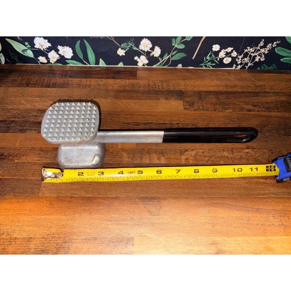 Vintage Aluminum Dual Sided Meat Tenderizer Mallet Hammer Black Handle 10.75